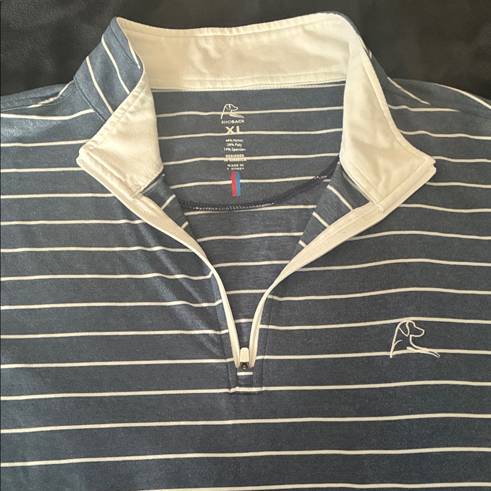 Rhoback Navy and White Striped Quarter-Zip Shirt